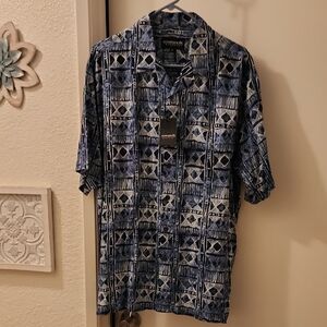 Ocean Pacific Men's Blue & White Hawaiian Shirt, Size L. NWT!  Vintage!